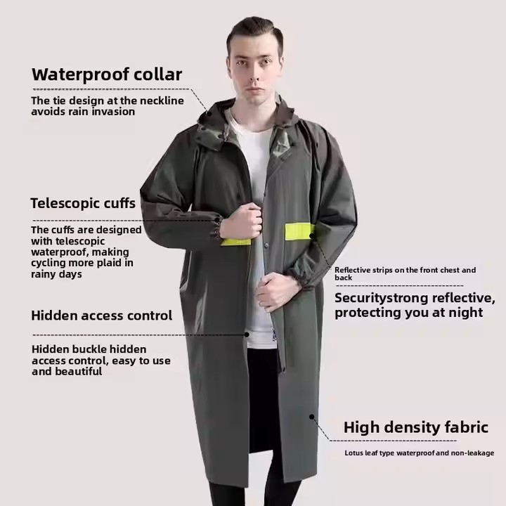 Factory Wholesale Thickened Waterproof Heavy Rain Full-Body Long Raincoat for Adults